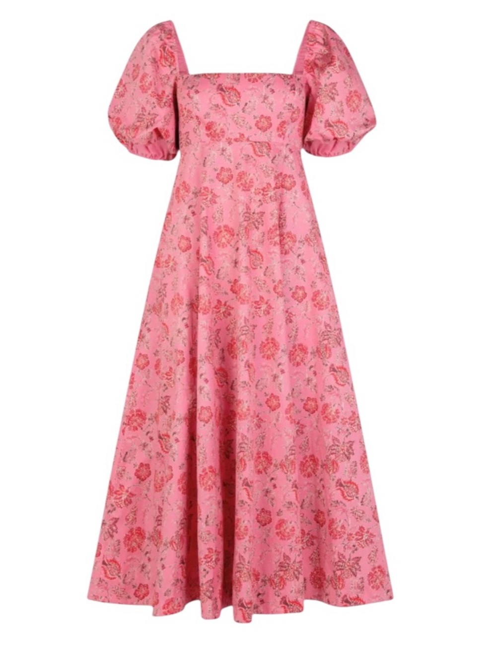 Hill House The Matilda Dress in Pink Pimlico Floral Puffy Sleeves Boho Midi Gown